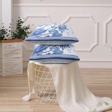 Elegant Blue Floral Pillow Covers Set of 2 for Home Decor