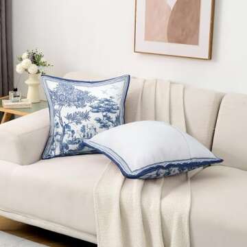 Elegant Blue Floral Pillow Covers Set of 2 for Home Decor