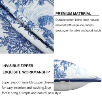 Elegant Blue Floral Pillow Covers Set of 2 for Home Decor