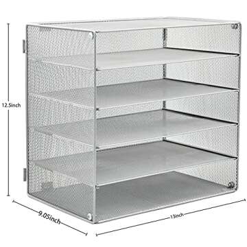 COSYAWN Paper Letter Tray Organizer, 5 Tier Mesh File Tray Desktop Paper Sorter, Silver