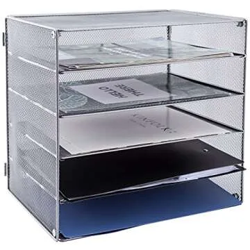COSYAWN Paper Letter Tray Organizer, 5 Tier Mesh File Tray Desktop Paper Sorter, Silver