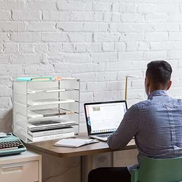 COSYAWN Paper Letter Tray Organizer, 5 Tier Mesh File Tray Desktop Paper Sorter, Silver