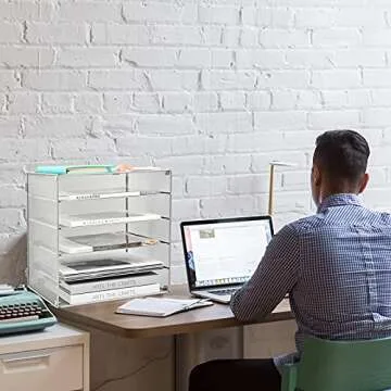 COSYAWN Paper Letter Tray Organizer, 5 Tier Mesh File Tray Desktop Paper Sorter, Silver