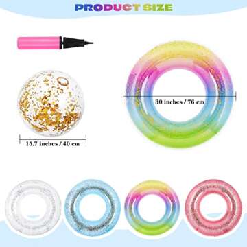 Elcoho 6 Packs Kids Pool Floats Inflatable Pool Floats Colorful Sparkling Glitter Swim Rings with Se...
