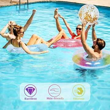 Elcoho 6 Packs Kids Pool Floats Inflatable Pool Floats Colorful Sparkling Glitter Swim Rings with Sequined Beach Ball and Pump for Beach, Party Supplies