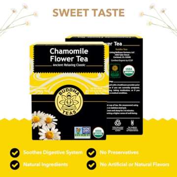 Buddha Teas Organic Chamomile Flower Tea - Herbal Tea for Health & Wellbeing - Caffeine Free - 18 Ba...
