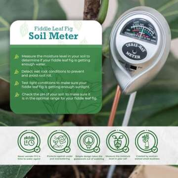Houseplant Resource Center Fiddle Leaf Fig 3-in-1 Soil Moisture Meter for Plants – Best Indoor Plant Water Meter for Potted Houseplants - Light & Moisture Sensor Probe for Optimal Growth