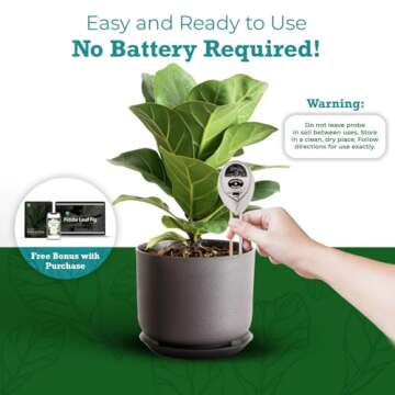 Houseplant Resource Center Fiddle Leaf Fig 3-in-1 Soil Moisture Meter for Plants – Best Indoor Plant Water Meter for Potted Houseplants - Light & Moisture Sensor Probe for Optimal Growth