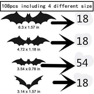 Berry USA Halloween Decorations Bat Wall Decals Stickers Decor 120 Pack, Extra Large 3D Bats Window Decals, Bat Halloween Door Decor，Black