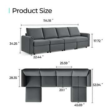 LINSY Modular Sofa, Sectional Sofa Couch with Storage, Covers Removable and Washable, Modular Sectio...