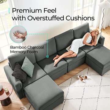 LINSY Modular Sofa, Sectional Sofa Couch with Storage, Covers Removable and Washable, Modular Sectionals with Ottomans, U Shape Oversized Sofa Couch with Chaise for Living Room, Dark Grey