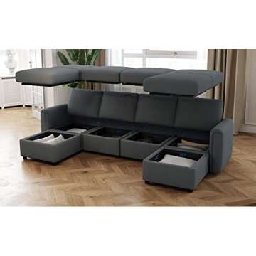 LINSY Modular Sofa, Sectional Sofa Couch with Storage, Covers Removable and Washable, Modular Sectionals with Ottomans, U Shape Oversized Sofa Couch with Chaise for Living Room, Dark Grey