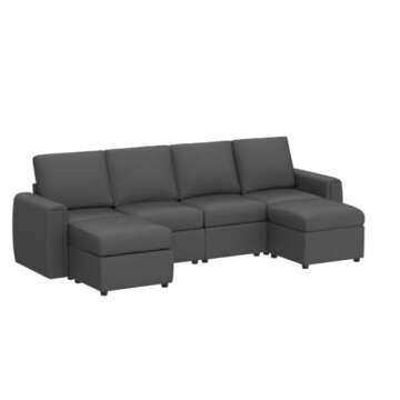 LINSY Modular Sofa, Sectional Sofa Couch with Storage, Covers Removable and Washable, Modular Sectionals with Ottomans, U Shape Oversized Sofa Couch with Chaise for Living Room, Dark Grey