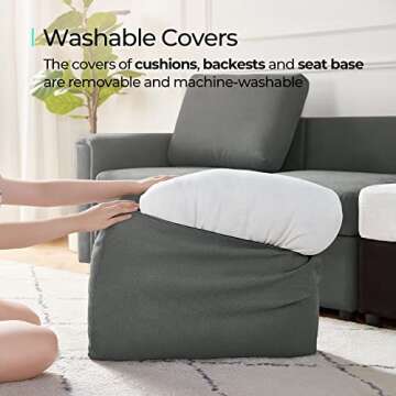 LINSY Modular Sofa, Sectional Sofa Couch with Storage, Covers Removable and Washable, Modular Sectionals with Ottomans, U Shape Oversized Sofa Couch with Chaise for Living Room, Dark Grey