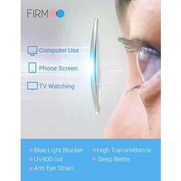 Firmoo Blue Light Blocking Glasses, Anti Eyestrain Anti Headache, Oversized Bagy Computer Glasses,Non-prescription Bluelight Blocker Eyewear for Women/Men (Black-Clear Frame)