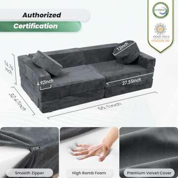 HOMFINE 16pcs Modular Kids Play Couch, Kids Toddler Couch, Child Sectional Sofa, Versatile Kid Couch...