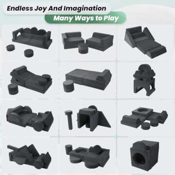 HOMFINE 16pcs Modular Kids Play Couch, Kids Toddler Couch, Child Sectional Sofa, Versatile Kid Couch for Playroom Bedroom, Convertible Foam and Floor Cushion for Boys and Girls, Dark Grey