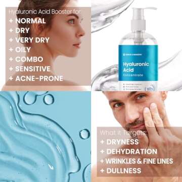 Hyaluronic Acid Serum 8OZ, Pure Organic HA, Anti Aging, Anti Wrinkle, The Smart Face Moisturizer for...