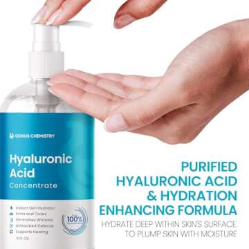 Hyaluronic Acid Serum 8OZ, Pure Organic HA, Anti Aging, Anti Wrinkle, The Smart Face Moisturizer for Dry Skin and Fine Lines, Leaves Skin Full and Plump, Pump Bottle by Genius Chemistry