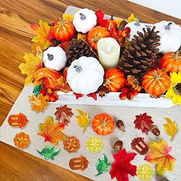 100PCS Acrylic Leaves Mini Pumpkins Acorns Maple Leaves Acrylic Fall Decorations, Thanksgiving Table...