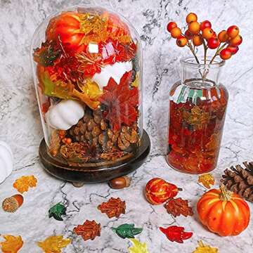 100PCS Acrylic Leaves Mini Pumpkins Acorns Maple Leaves Acrylic Fall Decorations, Thanksgiving Table Scatter Fall Vase Filler Gems for DIY Crafts, Home Decoration, Thanksgiving and Autumn Decor