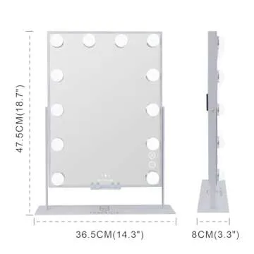 FENCHILIN White Vanity Mirror with Lights Wireless Charger and Speaker Hollywood Makeup Mirror with 12 Dimmable Bulbs 3 Color for Glam Room Bedroom Detachable 10X Magnification