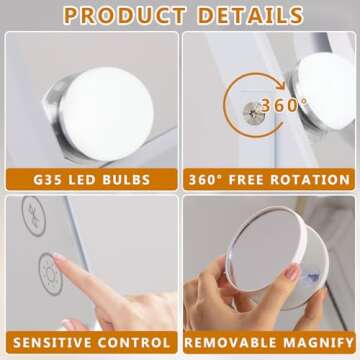 FENCHILIN White Vanity Mirror with Lights Wireless Charger and Speaker Hollywood Makeup Mirror with 12 Dimmable Bulbs 3 Color for Glam Room Bedroom Detachable 10X Magnification