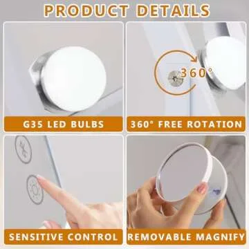 FENCHILIN White Vanity Mirror with Lights Wireless Charger and Speaker Hollywood Makeup Mirror with 12 Dimmable Bulbs 3 Color for Glam Room Bedroom Detachable 10X Magnification