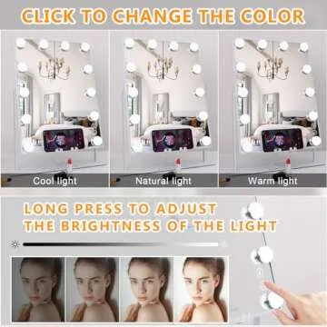 FENCHILIN White Vanity Mirror with Lights Wireless Charger and Speaker Hollywood Makeup Mirror with 12 Dimmable Bulbs 3 Color for Glam Room Bedroom Detachable 10X Magnification