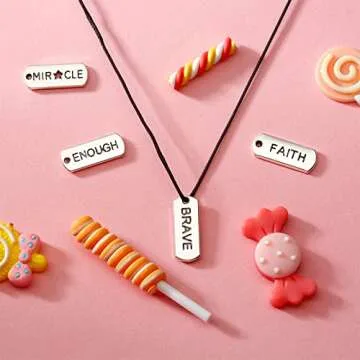 80 Pieces Word Charms Pendants Engraved Motivational Charms Pendants Jewelry Making Accessories for DIY Necklaces, Bracelets, Key Chains(Silver)
