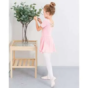 Stelle Ballet Leotards for Girls Dance Leotard with Skirt Toddler Dance Outfits Criss-Cross Back (Pink,4T)