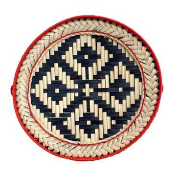 PANWA Bamboo Sticky Rice Serving Basket Thai Kratip Container 100% Handmade Traditional Village Handicrafts with Vegetable Plant Based Dye Coloring Shades Food Safe (Charcoal)