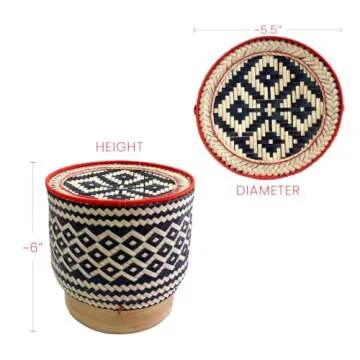 PANWA Bamboo Sticky Rice Serving Basket Thai Kratip Container 100% Handmade Traditional Village Handicrafts with Vegetable Plant Based Dye Coloring Shades Food Safe (Charcoal)