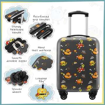 Coolife Kid’s Luggage Set 5 Piece Suitcase Set 16’’ Carry on Hardside Spinner Toddler Luggage ...