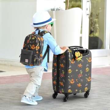 Coolife Kid’s Luggage Set 5 Piece Suitcase Set 16’’ Carry on Hardside Spinner Toddler Luggage Travel Rolling Luggage Girls Boys