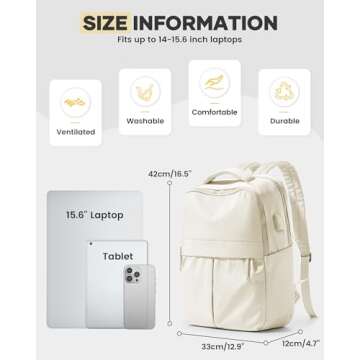 Laptop Backpack For Women Travel Backpack Carry On Flight Approved Gym Backpack Work Backpack For Men Personal Item Travel Bag Casual Daypack Backpacks College Backpack For Traveling On Airplane Beige