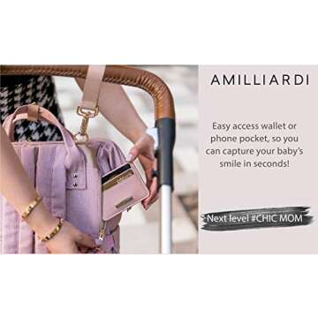 AMILLIARDI Diaper Bag Backpack - 6 INSULATED Bottle Holders - Detachable Stroller Straps (Light Pink)