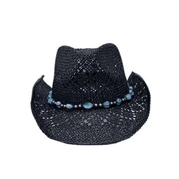 Stylish Vamuss Straw Cowboy Hat for Women with Beaded Trim