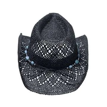 Stylish Vamuss Straw Cowboy Hat for Women with Beaded Trim