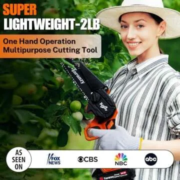 Taranzy Mini Chainsaw 6 Inch Cordless - Upgraded Powerful Small Chain Saw Battery Powered - Light Weight Cordless Hand Saw - Handheld Mini Electric Saw For Tree Branches, Trimming, Wood Cutting