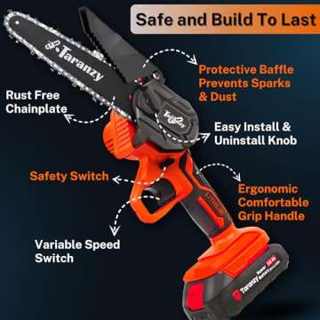 Taranzy Mini Chainsaw 6 Inch Cordless - Upgraded Powerful Small Chain Saw Battery Powered - Light Weight Cordless Hand Saw - Handheld Mini Electric Saw For Tree Branches, Trimming, Wood Cutting