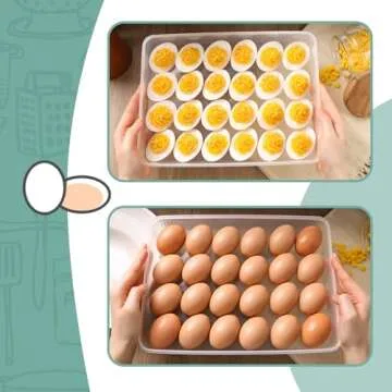 HAKSEN 2PCS Deviled Egg Containers with Lid, Portable Storage Carrier Egg Holder Deviled Egg Tray for Refrigerator Easter Party Holding 48 Eggs