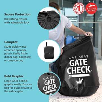 J.L. Childress Gate Check Bag for Car Seats - Air Travel Fits Convertible Seats, Infant Carriers & Booster Black