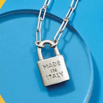 Ross-Simons Italian Sterling Silver Made in Italy Lock Paper Clip Link Necklace. 18 inches