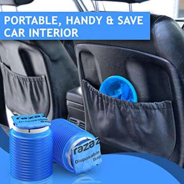 RAZAZON Vomit Bags Disposable for Car - 50 Pack - Emesis Bags Medical Grade, Leak Resistant, Portable, Disposable Barf, Nausea, Puke, Throw Up Bags for Adults and Kids Travel Motion Sickness