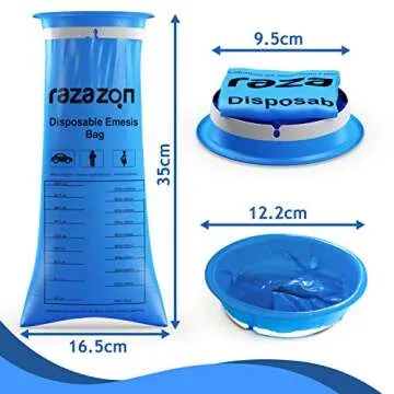 RAZAZON Vomit Bags Disposable for Car - 50 Pack - Emesis Bags Medical Grade, Leak Resistant, Portable, Disposable Barf, Nausea, Puke, Throw Up Bags for Adults and Kids Travel Motion Sickness