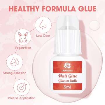 UNA GELLA Nail Glue for Press Ons 5ml 3Pcs Glue On Nails Press On Nail Glue Super Strong Adhesive 15ml(0.5oz) Super Bond Nail Glue for Acrylic Nails Long Lasting Nail Glue for Nail Tips DIY Salon