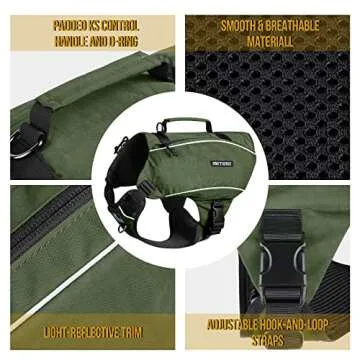 OneTigris Y-Shaped Dog Backpack with Handle, Pockets & No Pull D-Rings, Lightweight Hiking Gear for Dogs Hunting Camping Travel (Large, Green)