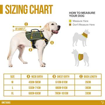 OneTigris Y-Shaped Dog Backpack with Handle, Pockets & No Pull D-Rings, Lightweight Hiking Gear for Dogs Hunting Camping Travel (Large, Green)
