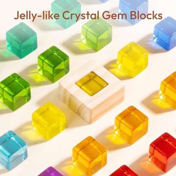 Woodtoe Wooden Rainbow Building Blocks Set for Kids | 22 PCS Wooden Blocks & 25 PCS Acrylic Gem Cubes Sensory Toys | Montessori Stacking Toys for Toddlers | Educational STEM Toys for Boys Girls 3-6